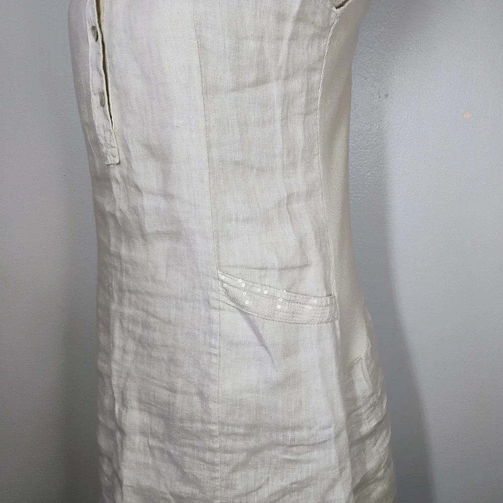 Blu Orchid Italy Linen Dress Beige‎ Womens Small Pockets Minimalist Coastal